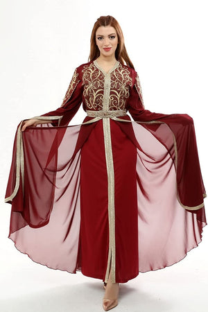 Marwa Fashion Designer Islamic Kaftan - Full Muslim Long Sleeve Wedding Dress - Arabic Dress for Muslim Women & Girls Red