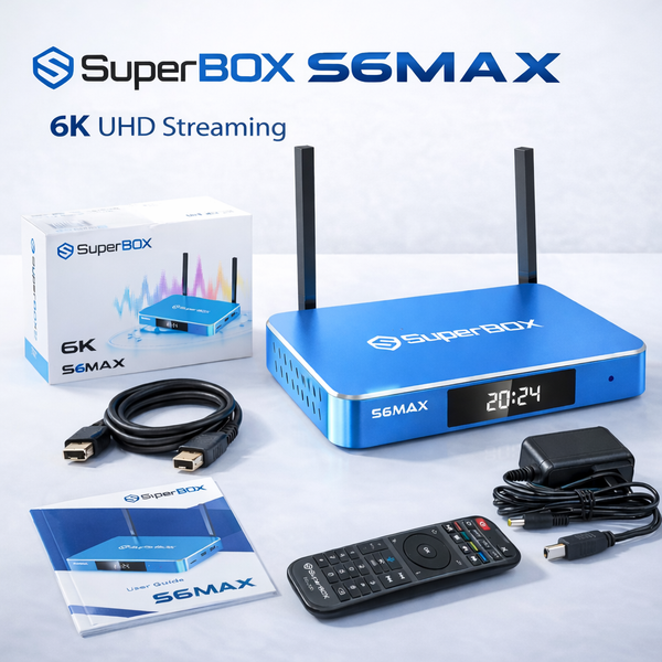 SuperBox S6 Max Latest Edition – 6K Smart TV Box with 4GB RAM, 64GB Storage, Voice Remote, Dual Band 2T2R WiFi, Quick Setup & Support from Authorized Seller