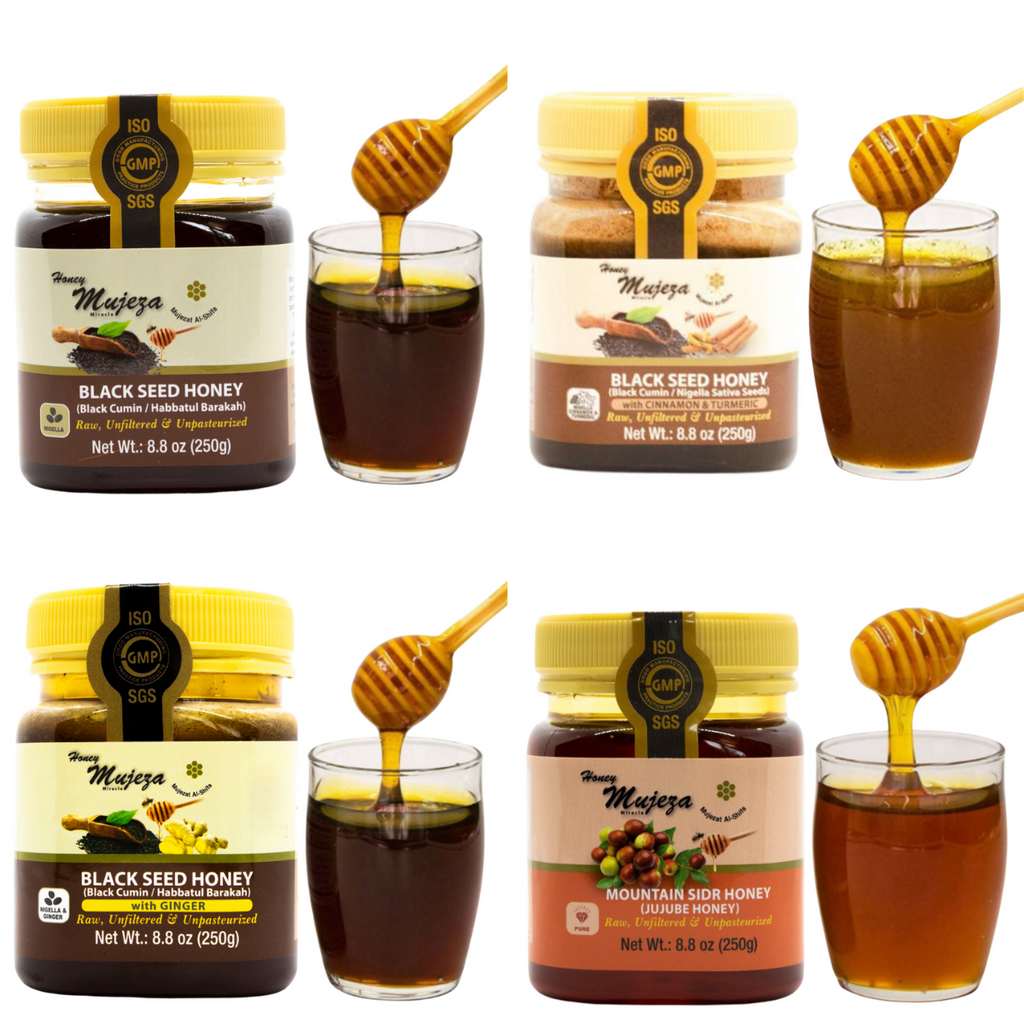 Pack of 4 Jars (Black Seed + Mountain Sidr + Ginger + Cinnamon & Turmeric) Each Jar 250g / 8.8oz