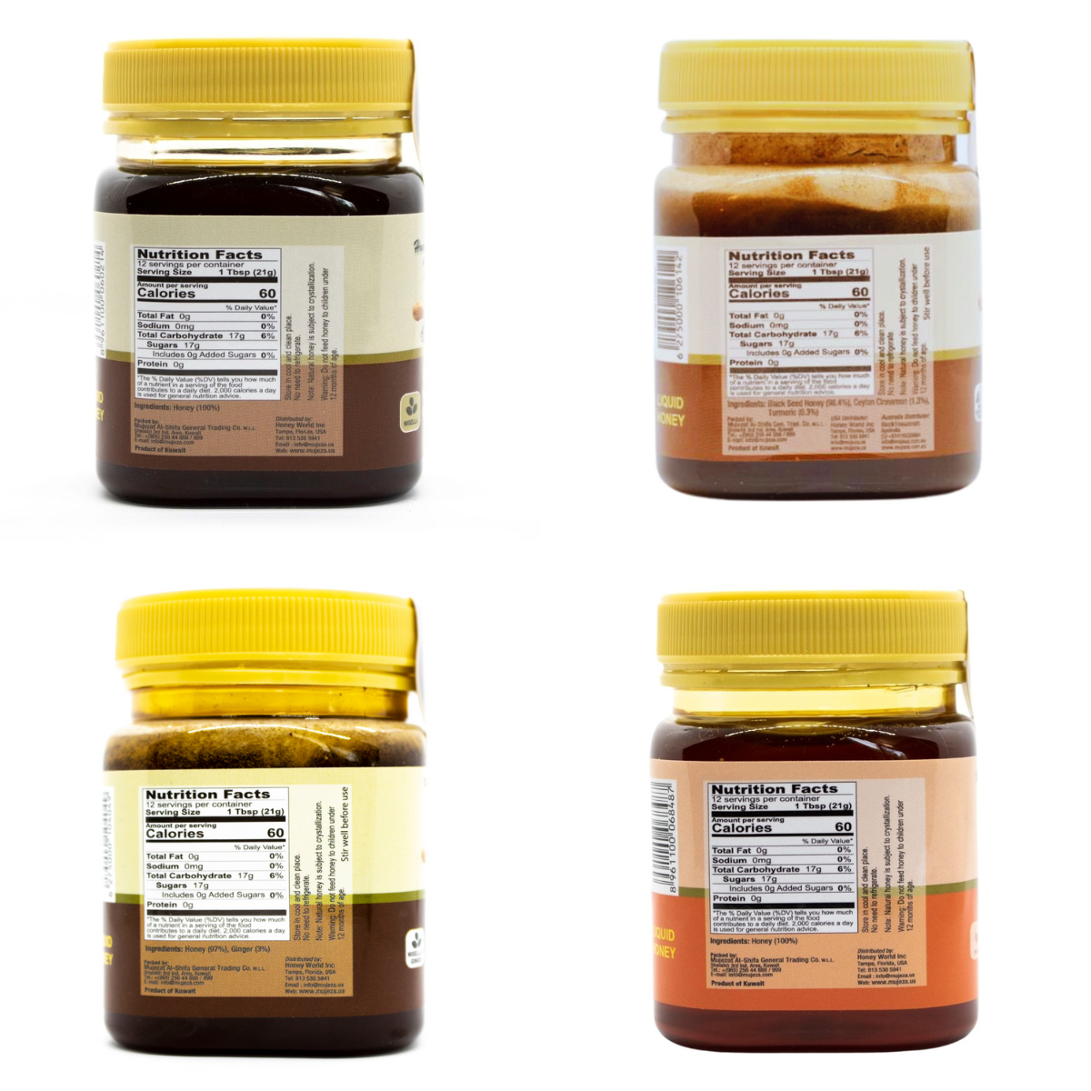 Pack of 4 (Black Seed + Ginger + Wildflower + Cinnamon & Turmeric) Each Jar 250g / 8.8oz