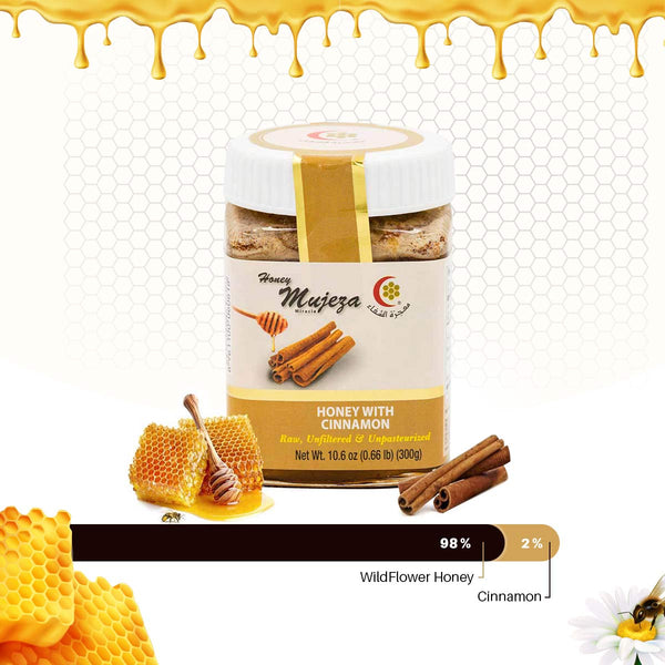 Proportions of The Best Pure Wildflower Honey VS Cinnamon - عسل الزهور البرية مع القرفة - Mujeza Honey