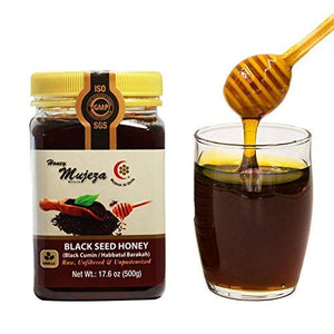 PACK OF 3 Mujeza Black Seed Honey - Not Mixed with Oil or Powder - Gluten Free - Non GMO - Organic Honey - Immune Booster - 100% Natural Raw Honey 500g/17.6oz - Mujeza Al Shifa