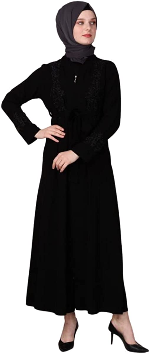 Marwa Fashion Abayas for Women Muslim - Comfortable Arabic Abaya Made from Nada Dubai/Forsan Silk with Beautiful Embroidery - Long Prayer Dress That Will Cover Your Complete Body Black-Beige