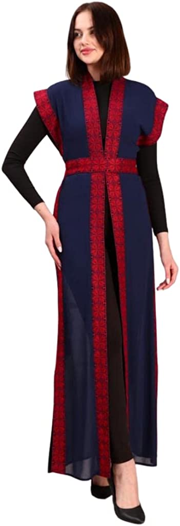 Marwa Fashion Palestinian Thobe Dress for Women - Traditional Palestinian Dress for Girl with Beautiful Embroidery - Dress for Wedding, Parties and Dinner Dark-Blue