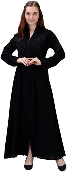 Marwa Fashion Abayas for Women Muslim - Comfortable Arabic Abaya Made from Nada Dubai/Forsan Silk with Beautiful Embroidery - Long Prayer Dress That Will Cover Your Complete Body Black