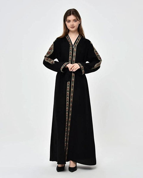 Marwa Fashion Abayas for Women Muslim - Comfortable Arabic Abaya Made from Forsan Silk/Nada Dubai with Beautiful Embroidery - Long Prayer Dress That Will Cover Your Complete Body Black