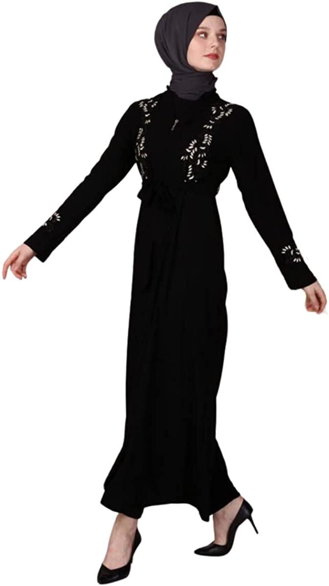 Marwa Fashion Abayas for Women Muslim - Comfortable Arabic Abaya Made from Nada Dubai/Forsan Silk with Beautiful Embroidery - Long Prayer Dress That Will Cover Your Complete Body Black-Beige