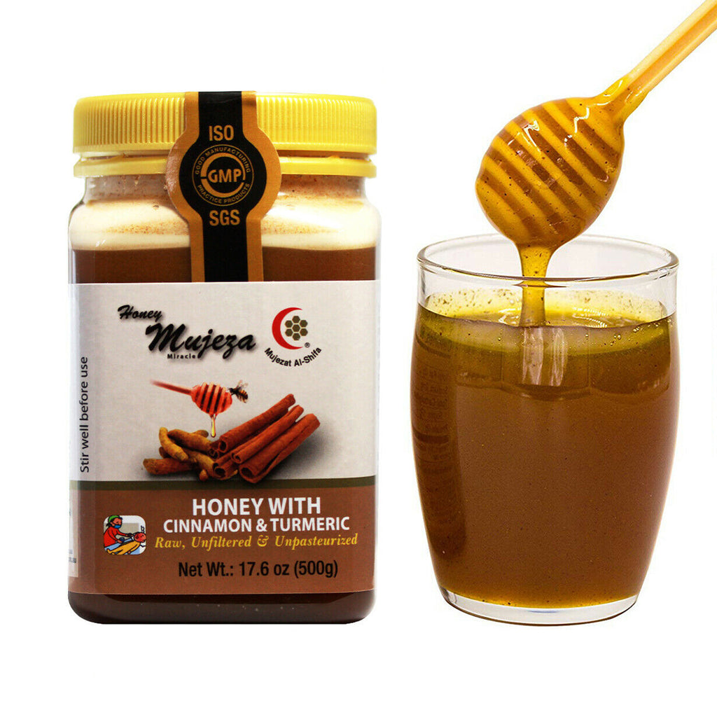 Wildflower Honey with Ceylon Cinnamon and Turmeric (500 g) - عسل الزهور البرية مع القرفة والكمون - Mujeza Honey