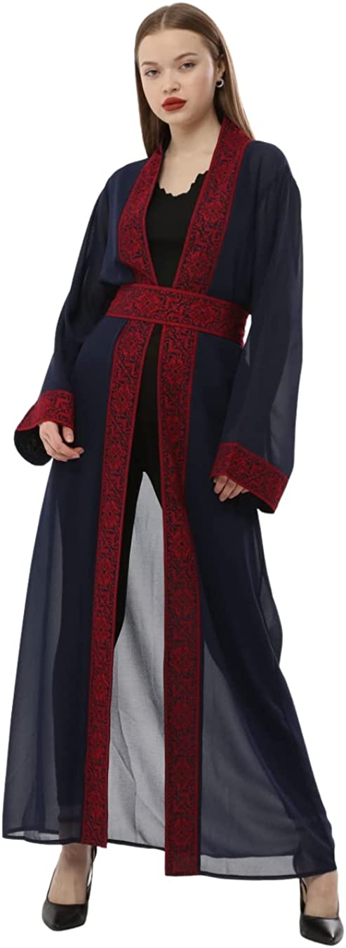 Marwa Fashion Palestinian Thobe Dress for Women - Traditional Palestinian Dress for Girl with Beautiful Embroidery Dark Blue