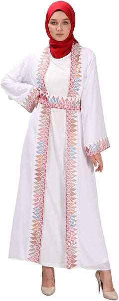 Marwa Fashion Thobe Dress for Women with Traditional Palestinian Embroidery - Islamic Muslim Costume Wedding, Party & Dinner (X-Large, White)
