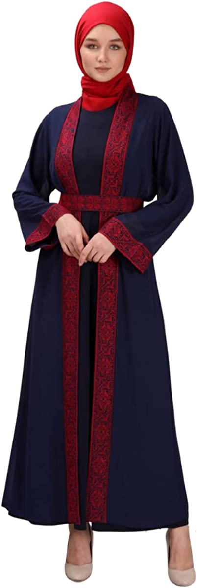 Marwa Fashion Palestinian Thobe Dress for Women - Traditional Palestinian Dress for Girl with Beautiful Embroidery - Dress for Wedding, Parties and Dinner Dark-Blue