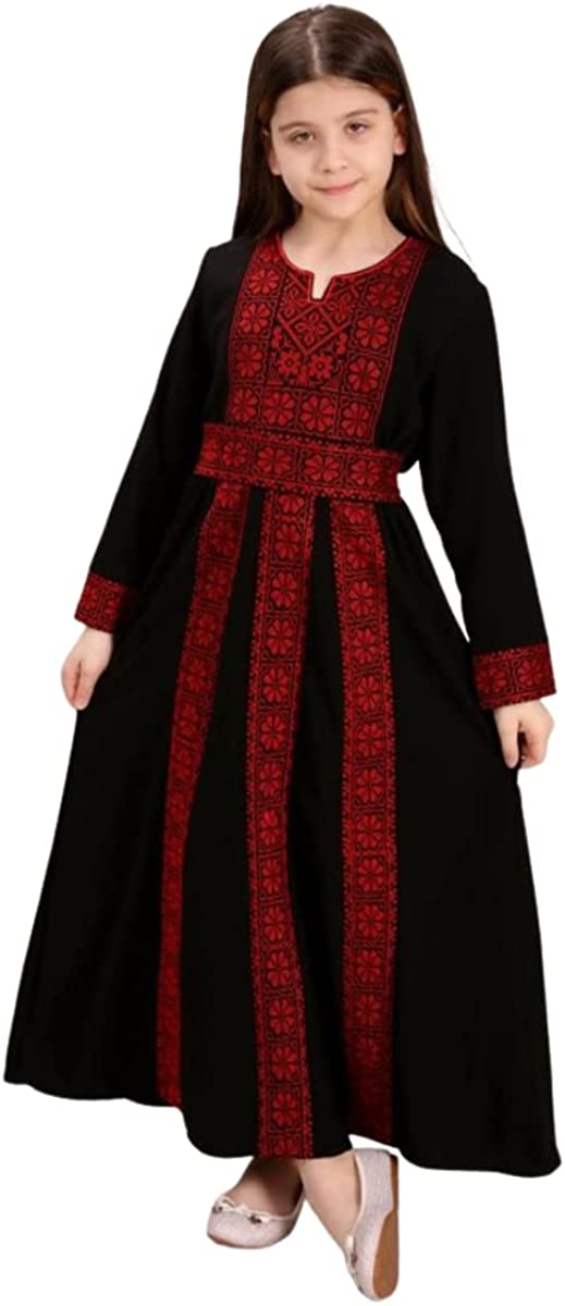 Marwa Fashion Palestine Thobe Dress - Islamic Full Sleeve Abaya Dress with Palestinian Embroidery - Wedding, Party & Dinner Black Red
