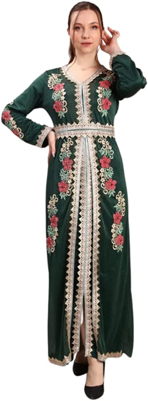 Marwa Fashion Women Muslim Arabic Green Color Model 118 Kaftan/Caftan - Arabic Islamic Moroccan Dress with Embroidery (2XL)
