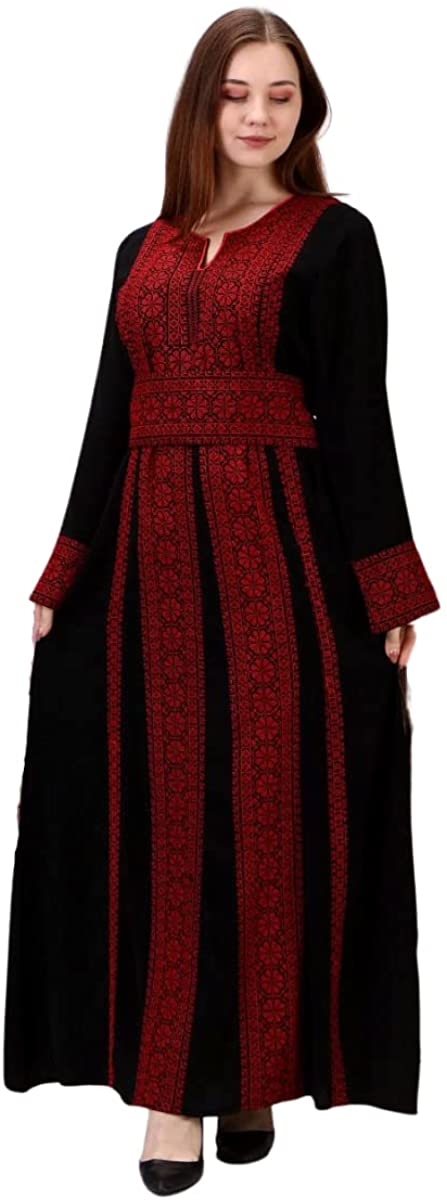 Mujezat Al-Shifa Marwa Fashion Designer Palestinian Thobe - Full Sleeve Embroidered Palestine Thoub - Arabic Dress Apparel for Muslim Women & Girls