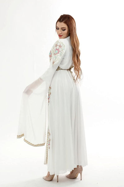 Marwa Fashion Arabic Dress for Women – Dubai Kaftan Islamic Muslim Costume for Wedding, Party & Dinner White