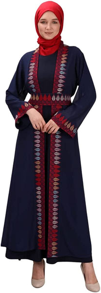 Marwa Fashion Palestinian Thobe Dress for Women - Traditional Palestinian Dress for Girl with Beautiful Embroidery - Dress for Wedding, Parties and Dinner Dark Blue