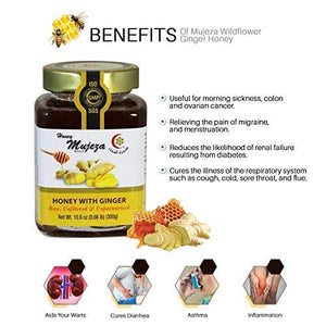 Pack of 3 Black Seed Honey with Fresh Ginger Juice, Unheated Unfiltered Unprocessed 100% Natural Raw Liquid Honey (500g / 17.6oz) - Mujezat Al-Shifa
