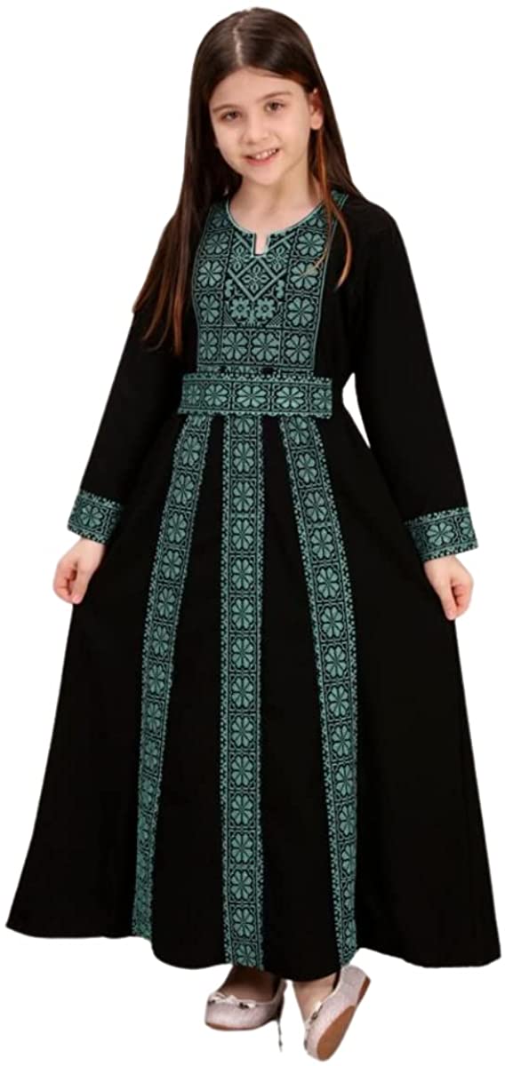Marwa Fashion Palestine Thobe Dress - Islamic Full Sleeve Abaya Dress with Palestinian Embroidery - Wedding, Party & Dinner Black Red