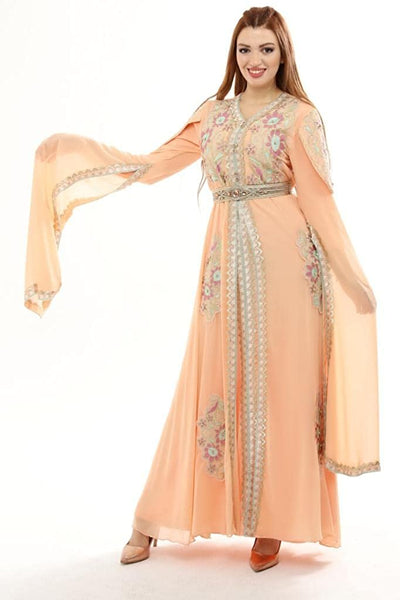 Marwa Fashion Arabic Kaftan Dress - Traditional Caftan Muslim Dress - Arabic Moroccan Maxi Dress for Women & Girls Pink