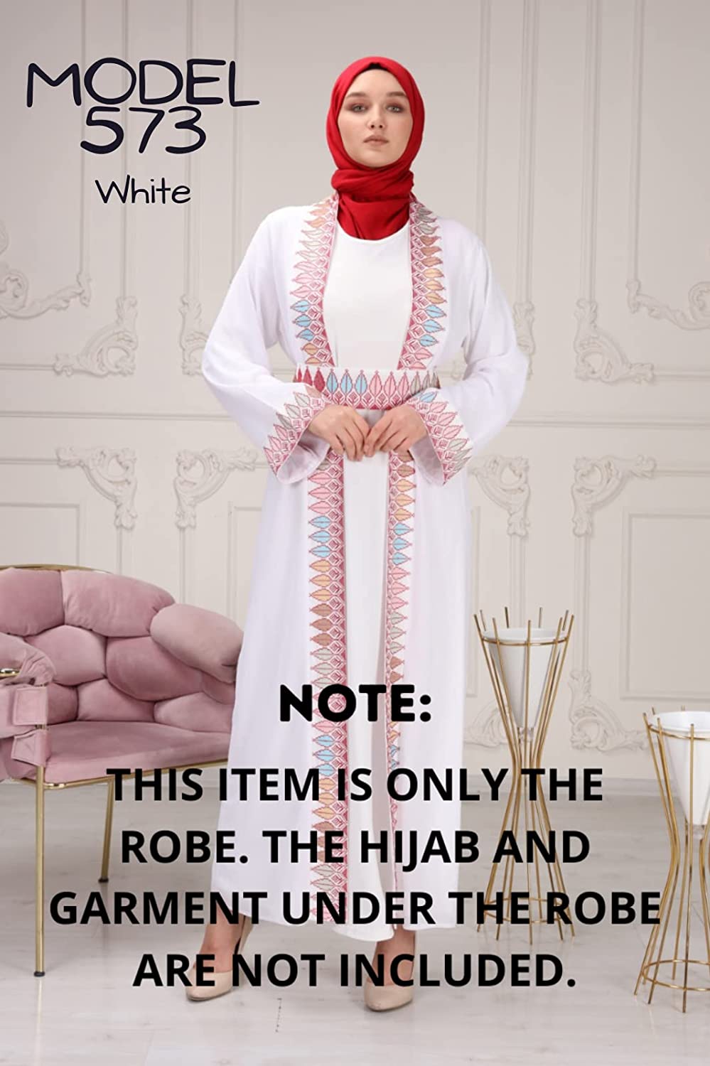 Marwa Fashion Thobe Dress for Women with Traditional Palestinian Embroidery - Islamic Muslim Costume Wedding, Party & Dinner (Medium, White)