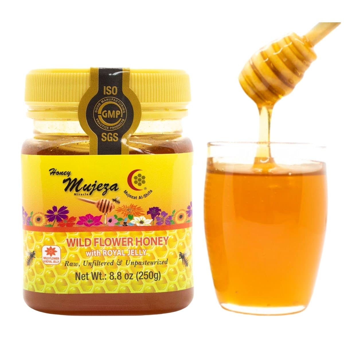 Mujeza Wildflower Honey, Unheated, Unfiltered, Unpasteurized 100% Natural Raw Honey, Non GMO (250g / 8.8oz) - Mujezat Al-Shifa