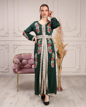 Marwa Fashion Women Muslim Arabic Green Color Model 118 Kaftan/Caftan - Arabic Islamic Moroccan Dress with Embroidery (2XL)