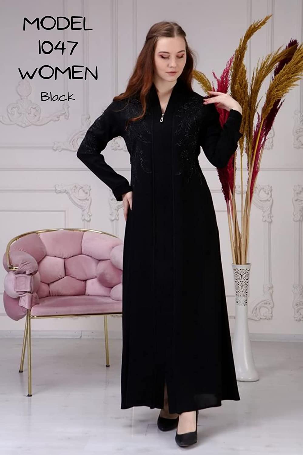 Marwa Fashion Abayas for Women Muslim - Comfortable Arabic Abaya Made from Nada Dubai/Forsan Silk with Beautiful Embroidery - Long Prayer Dress That Will Cover Your Complete Body Black