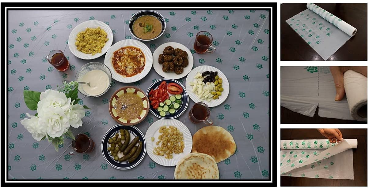 Marwa Table Cover Roll مشمع مفرش بلستك - مشمع ارضية معشب اخضر - مفرش طاولة مطرز - مفرش مفارش منزلية - مفرش رمضان - مفارش مطبخ - مفارش طاولات تركيه رول سفره Halal sufra for Ramadan (164FT / 50M)