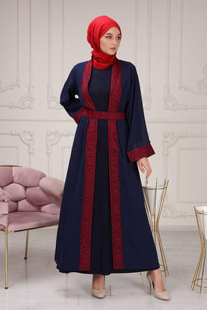 Marwa Fashion Palestinian Thobe Dress for Women - Traditional Palestinian Dress for Girl with Beautiful Embroidery - Dress for Wedding, Parties and Dinner Dark-Blue