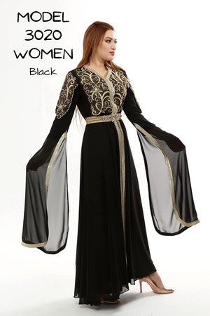 Marwa Fashion Kaftan Women Dresses - Long Arabic Kaftans for Women with Traditional Embroidery - Comfortable and Stylish Kaftan Made from Luxurious Chiffon Crepe Fabric Black