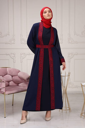 Marwa Fashion Palestinian Thobe Dress for Women - Traditional Palestinian Dress for Girl with Beautiful Embroidery - Dress for Wedding, Parties and Dinner Dark-Blue