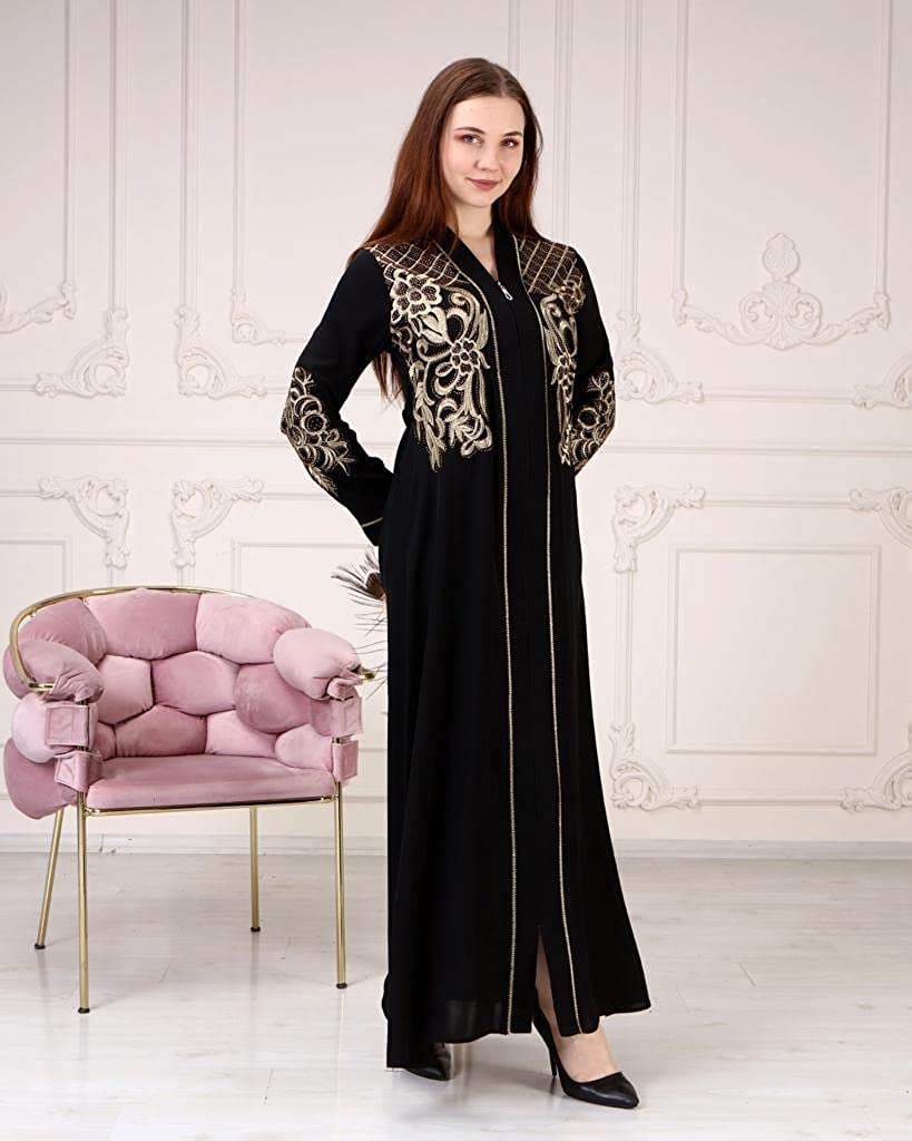 Marwa Fashion Abayas for Women Muslim - Comfortable Arabic Abaya made from Nada Dubai/Forsan Silk with Beautiful Embroidery - Long Prayer Dress that will Cover Your Complete Body