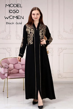 Marwa Fashion Abayas for Women Muslim - Comfortable Arabic Abaya Made from 100% Polyester with Beautiful Embroidery Black Gold