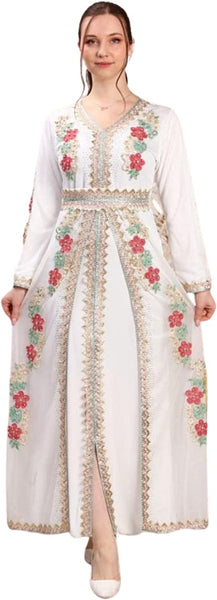 Marwa Fashion Kaftan Women Dresses - Long Arabic Kaftans for Women with Traditional Embroidery - Comfortable and Stylish Kaftan Made from Luxurious Chiffon Crepe Fabric