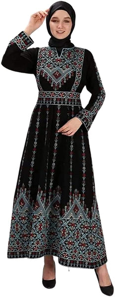 Marwa Fashion Designer Palestinian Thobe - Full Sleeve Embroidered Palestine Thoub - Arabic Dress for Muslim Women & Girls Black Blue…