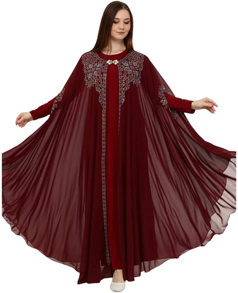 Long Sleeve Fashion Embroidery V-Neck Gown Abaya Long Muslim Dress Full  Sleeves High-Quality Fabric Arabic Dress Girls Fashion Gown Plus Size Dress  Casual Home Party Dress Full Size Dress - Navy Blue