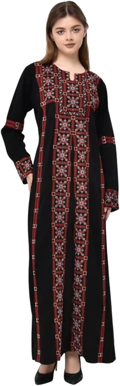 Marwa Fashion Palestinian Thobe Dress for Women - Traditional Palestinian Dress for Girl with Beautiful Embroidery - Dress for Wedding, Parties and Dinner Black Turquoise