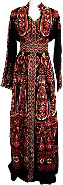Marwa Fashion Palestinian Thobe/Dress for Women/Embroidery Model # 110 (Black and Red, Medium)