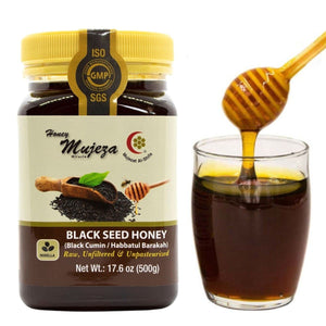 Mujeza Black Seed Honey- (Black cumin- nigella seeds)- Kosher - Not mixed with black seed oil or black seed powder- Gluten Free Non Gmo 100% Natural Honey-17.6oz / 500