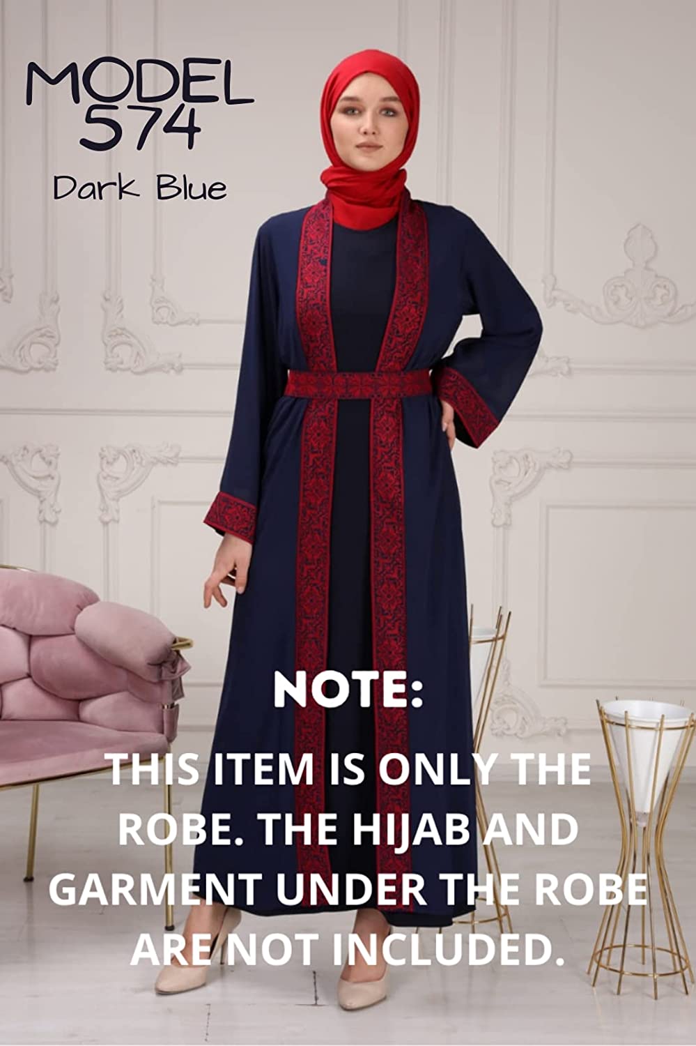 Marwa Fashion Palestinian Thobe Dress for Women - Traditional Palestinian Dress for Girl with Beautiful Embroidery - Dress for Wedding, Parties and Dinner Dark-Blue