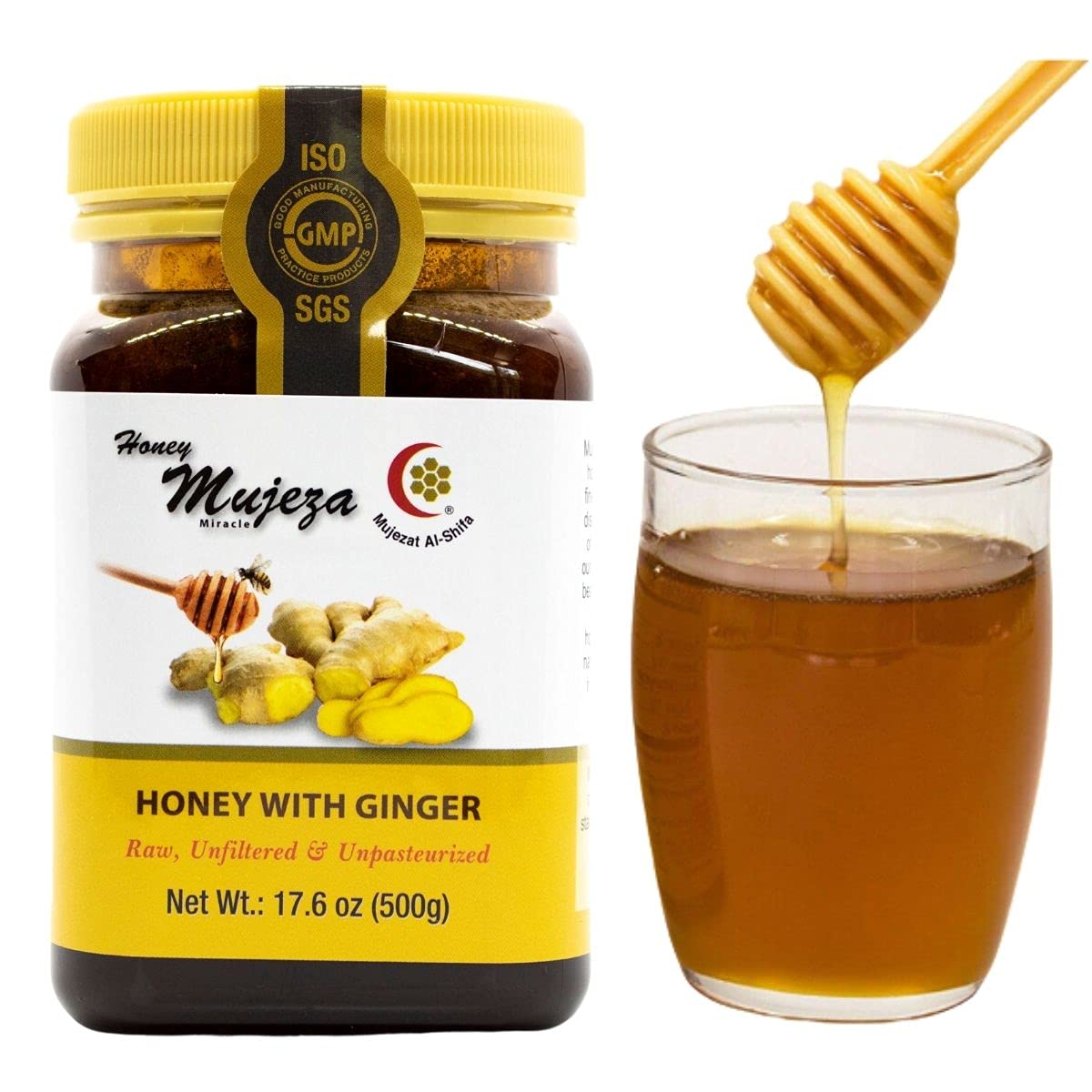 Mujeza Black Seed Honey with Fresh Ginger Juice, Unheated Unfiltered Unprocessed 100% Natural Raw Liquid Honey SAVE $11 ON BIGGER SIZES (250g / 8.8oz) - Mujezat Al Shifa