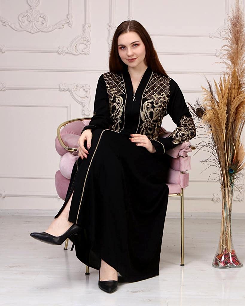 Marwa Fashion Abayas for Women Muslim - Comfortable Arabic Abaya made from Nada Dubai/Forsan Silk with Beautiful Embroidery - Long Prayer Dress that will Cover Your Complete Body