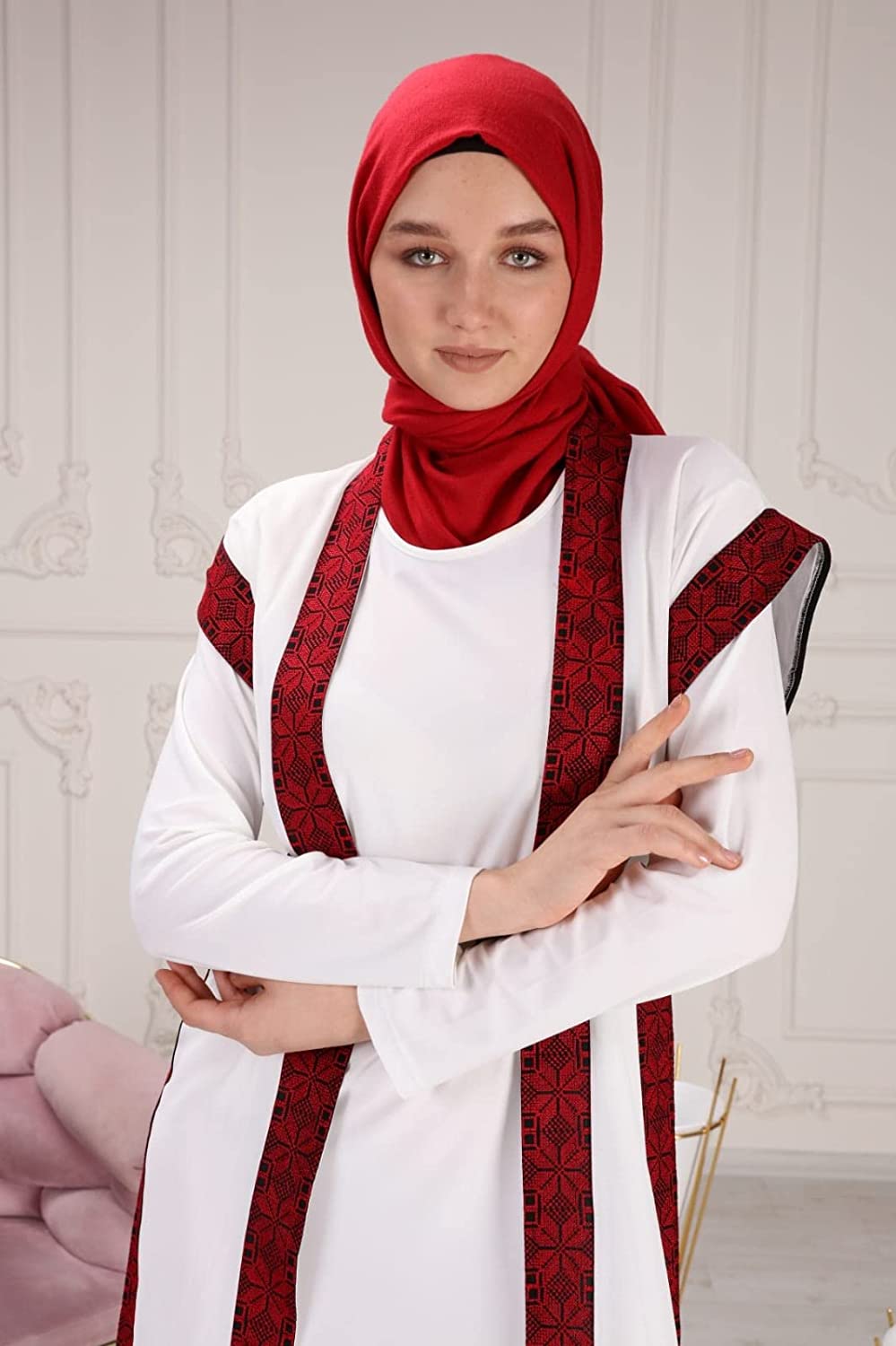 Marwa Fashion Palestinian Thobe Dress - Embroidered Traditional Costume - Arabic Thoub, Maxi Dress for Women & Girls (Large, Dark Blue)