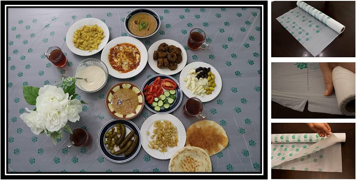 Marwa Table Cover Roll مشمع مفرش بلستك - مشمع ارضية معشب اخضر - مفرش طاولة مطرز - مفرش مفارش منزلية - مفرش رمضان - مفارش مطبخ - مفارش طاولات تركيه رول سفره Halal sufra for Ramadan (164FT / 50M)