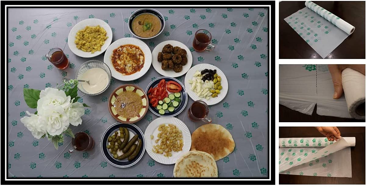 Marwa Table Cover Roll مشمع مفرش بلستك - مشمع ارضية معشب اخضر - مفرش طاولة مطرز - مفرش مفارش منزلية - مفرش رمضان - مفارش مطبخ - مفارش طاولات تركيه رول سفره Halal sufra for Ramadan (164FT / 50M)