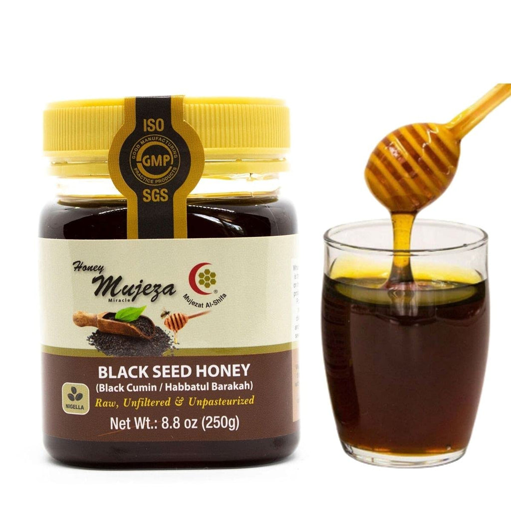 Mujeza Black Seed Honey - (Black cumin - nigella seeds) - Not Mixed with Oil or Powder - Gluten Free - Non GMO - Organic Honey - Immune Booster - 100% Natural Raw Honey 250g / 8.8oz عسل حبة البركة