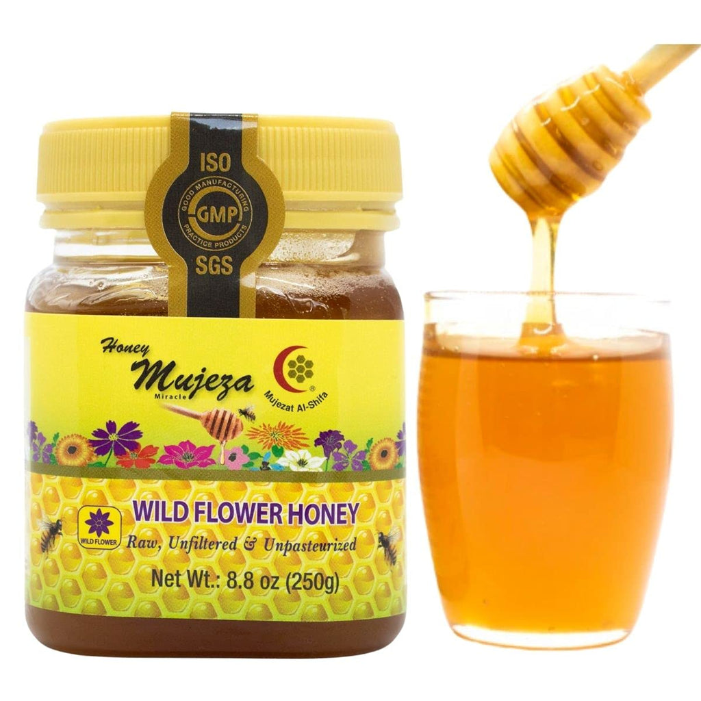 Mujeza Wildflower Honey, Unheated, Unfiltered, Unpasteurized 100% Natural Raw Honey, Non GMO (250g / 8.8oz) - Mujezat Al-Shifa