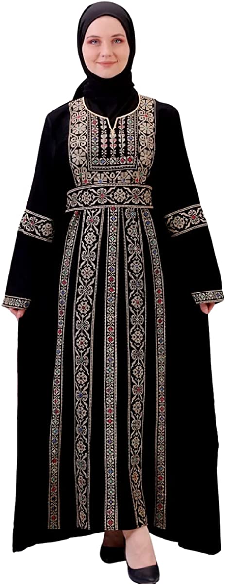 Marwa Fashion Palestinian Thobe/Dress for Women/Embroidery Model # 111 (Black Gold, Large)