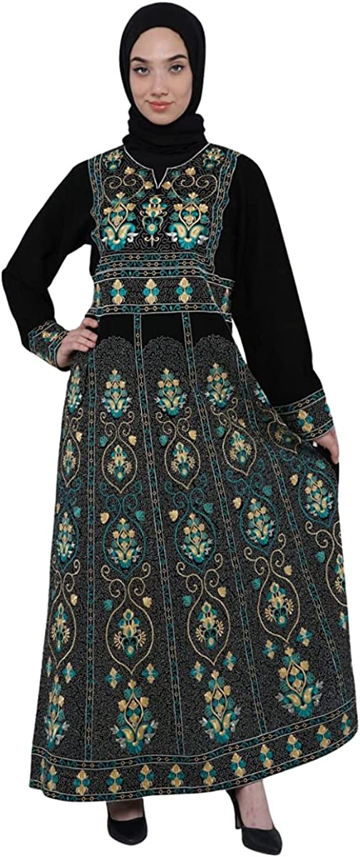 Marwa Fashion Thobe Dress for Women with Traditional Palestinian Embroidery - Islamic Muslim Costume for Wedding, Party & Dinner