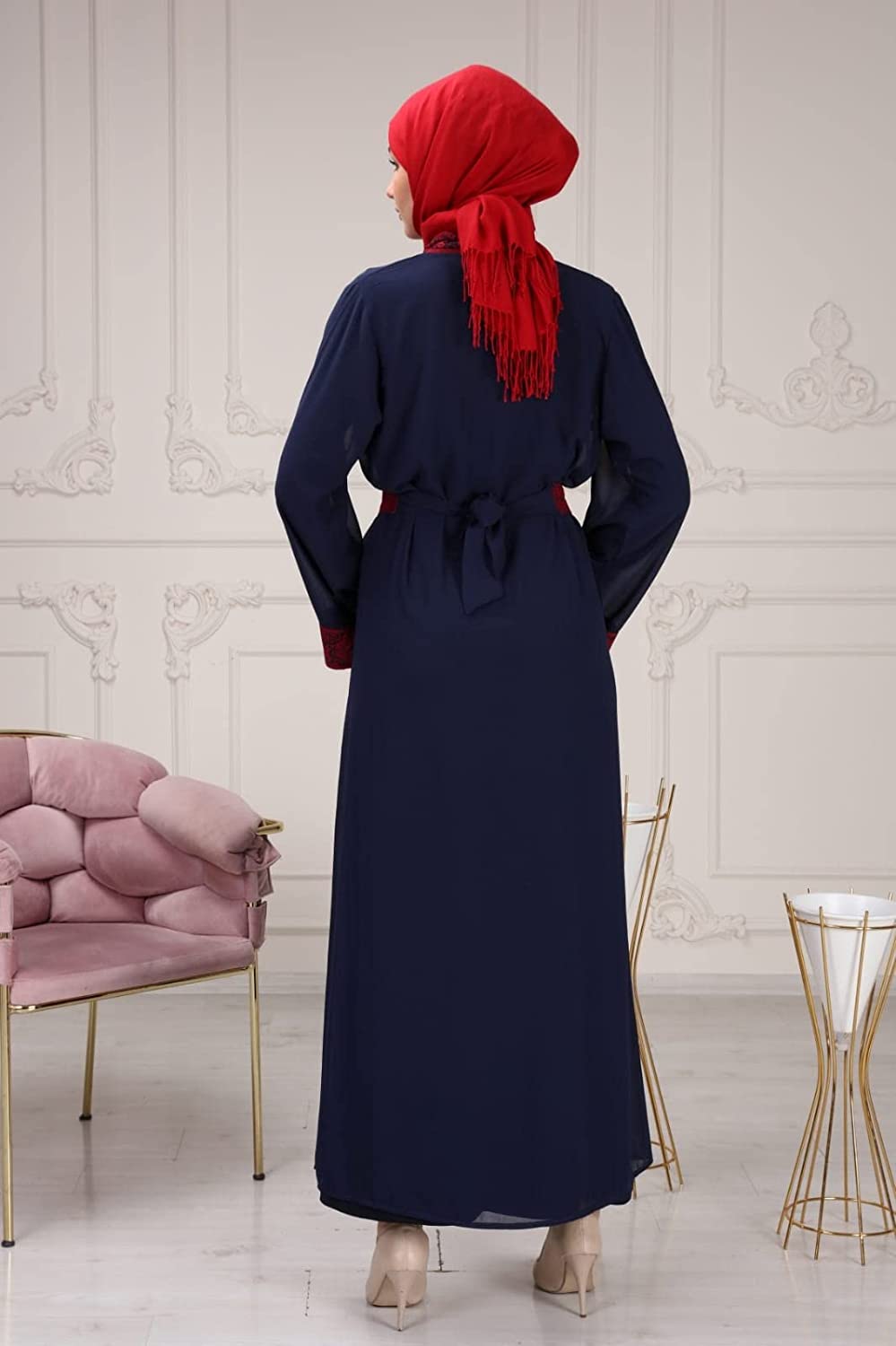 Marwa Fashion Palestinian Thobe Dress for Women - Traditional Palestinian Dress for Girl with Beautiful Embroidery - Dress for Wedding, Parties and Dinner Dark-Blue